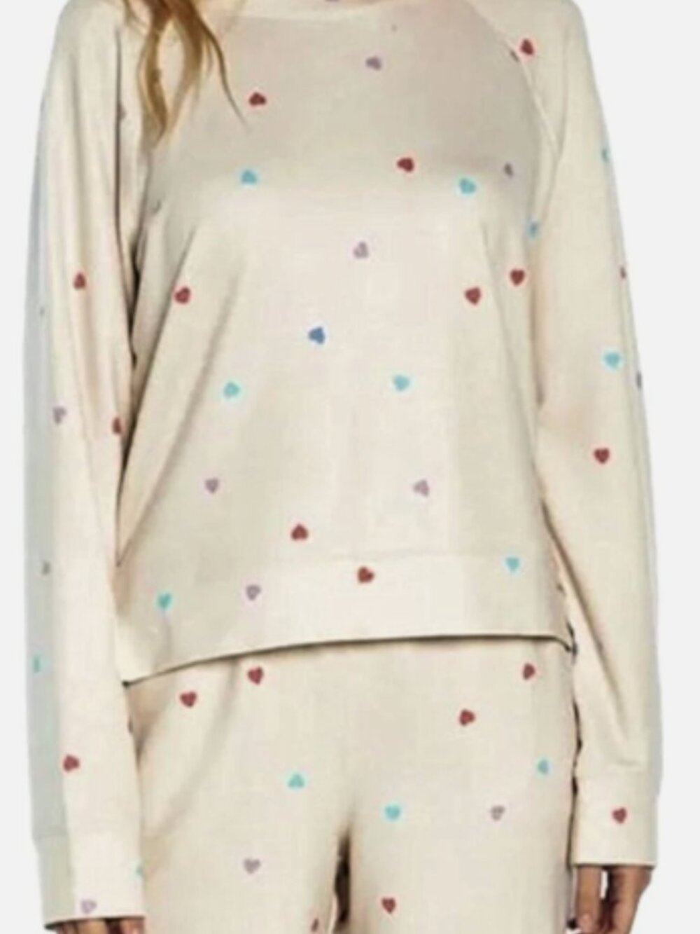 Wildfox Ladies Sweatshirt & Short Lounge Set Oatmeal Hearts, Small & XXL